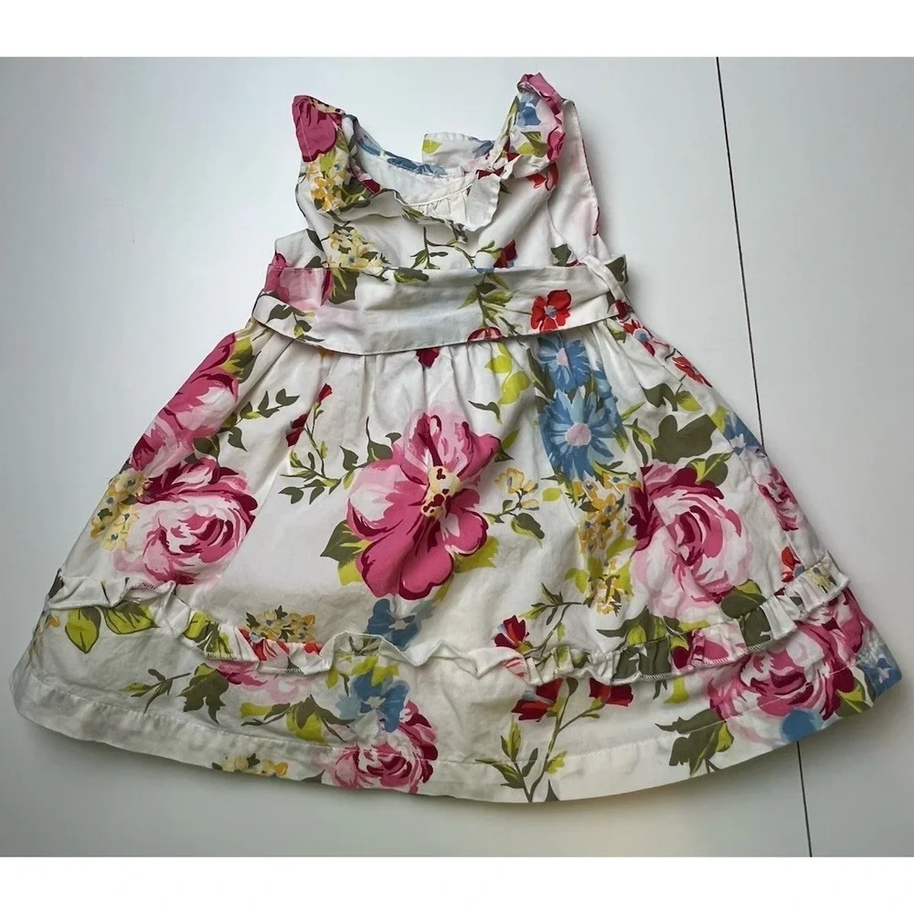 The Childrens Place 89 Dress Easter  Girls White Floral Sash Ruffle 6-9 Months